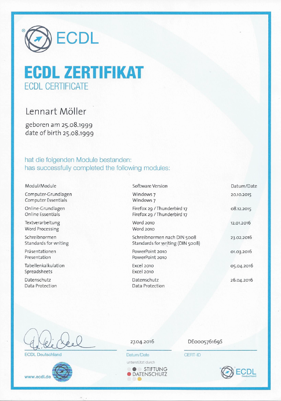 ECDL Zertifikat